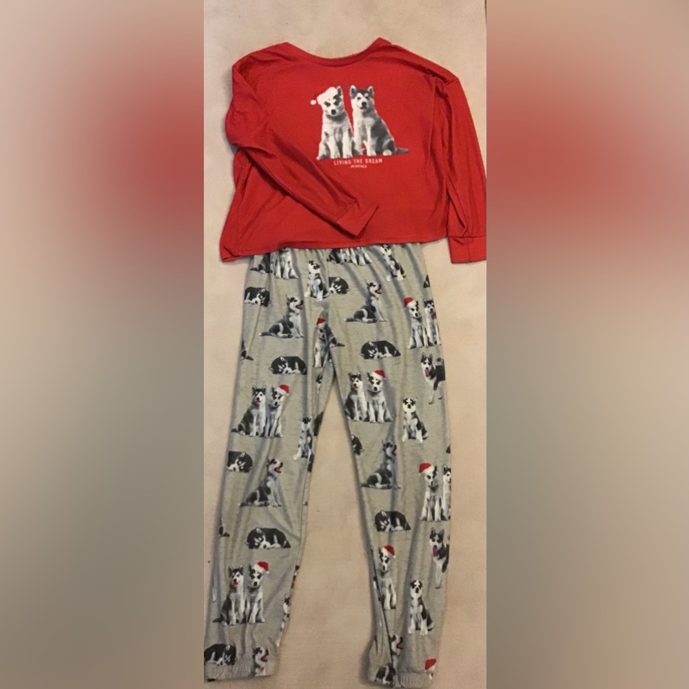 Girls justice Christmas pajamas with puppies on it size 10